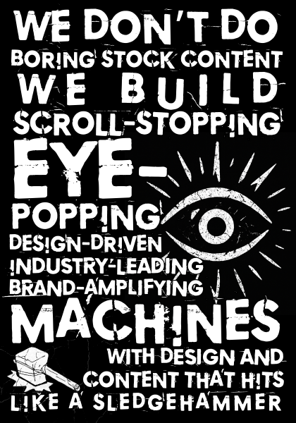 Bold typography poster declaring Pure Junk Media builds scroll-stopping content and graphic design in Connecticut