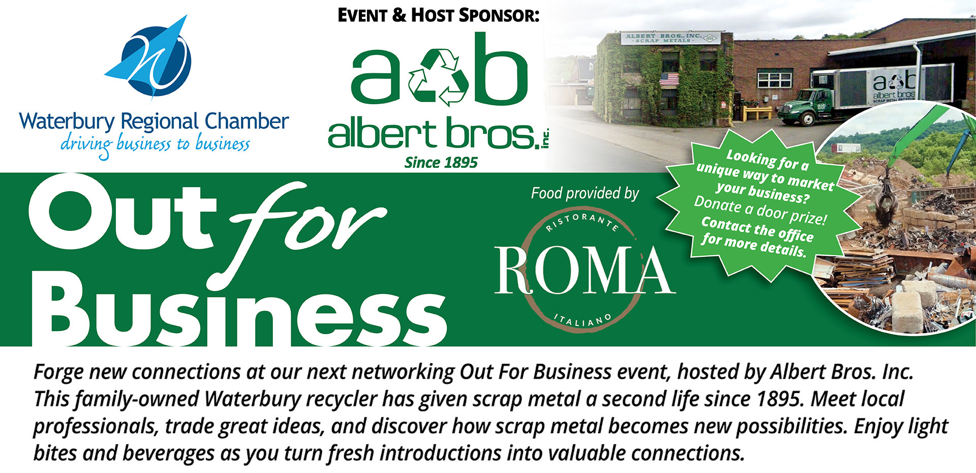 Out for Business hosted by Albert Bros., with food provided by Roma Ristorante