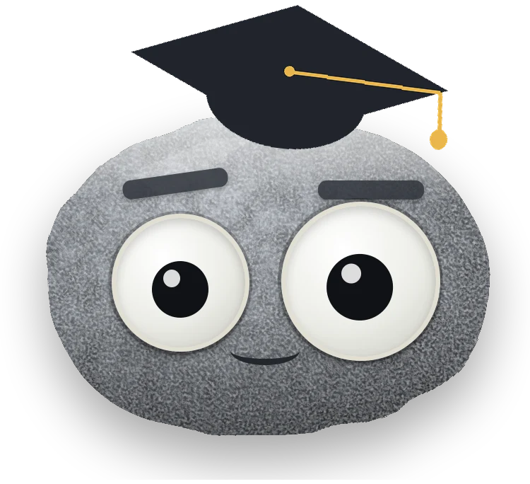 Weather Rock dressed as a professor in a graduation cap